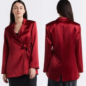 🆕 Lattelier Tie Waist Silky Blazer in Deep Red Sz. S